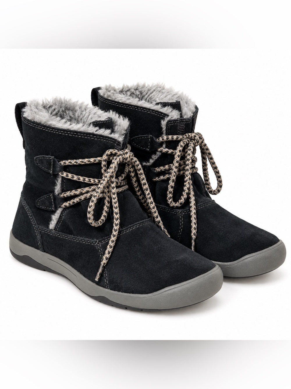 Eddie Bauer Women’s 8.5M Black Suede Leather Faux Fur Lined Ankle Boots